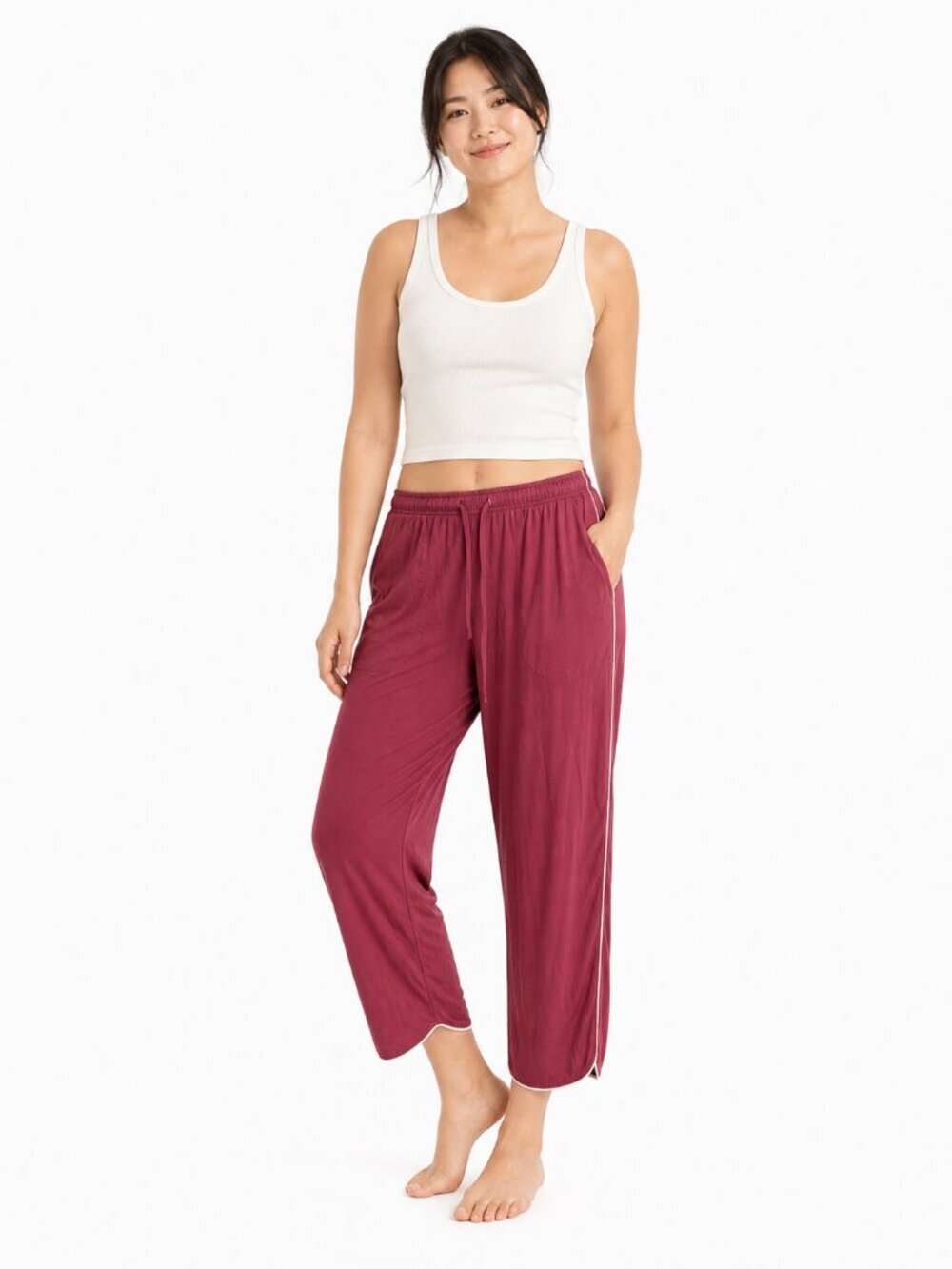 Soma Cool Nights Satin Trim Pajama Pants Red Lounge Size M